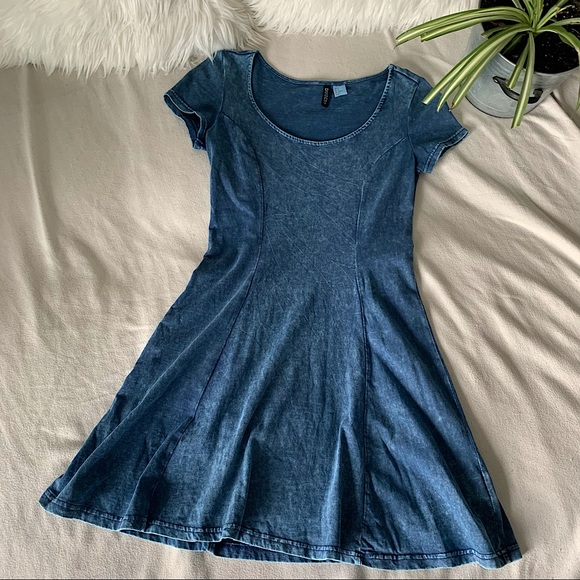 H&M Dresses & Skirts - H&M Fit & Flare Faux Denim Mini Dress